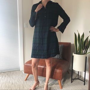 LOFT plaid forest green shirt dress